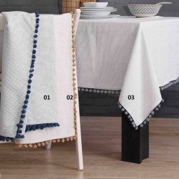 Pom Pom τραπεζομάντηλο με μπλε μπορντούρα 140x180 εκ