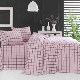 Squares ροζ σετ σεντόνια μονά φανελένια με λάστιχο 105x205 συν 25 εκ