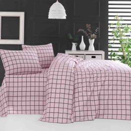 Squares ροζ σετ σεντόνια φανελένια υπέρδιπλα 230x260 εκ