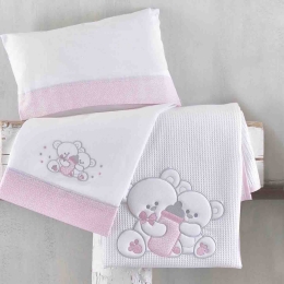 Cuddles ροζ σετ σεντόνια βρεφικά 3 τεμαχίων με κέντημα