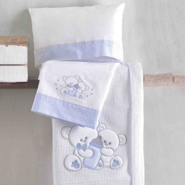 Cuddles σιελ σετ σεντόνια βρεφικά 3 τεμαχίων με κέντημα