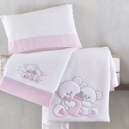Cuddles ροζ κουβέρτα πικέ με κέντημα 120x150 εκ