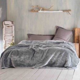 Velour γκρι κουβέρτα βελουτέ 220x240 εκ