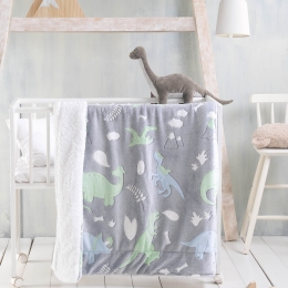 Dinoland γκρι κουβερτοπάπλωμα κούνιας flannel fleece που φωσφορίζει στο σκοτάδι 110x140 εκ