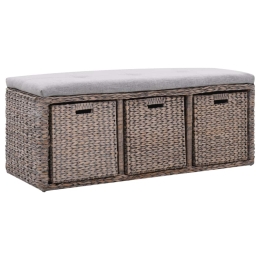 Πάγκος με 3 καλάθια γκρι από seagrass 105x40x42 εκ