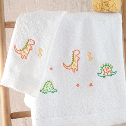 Cool Dinos παιδικές βαμβακερές πετσέτες σε λευκή απόχρωση σετ δύο τεμαχίων