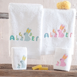 Miffy παιδικές βαμβακερές πετσέτες σε λευκή απόχρωση με σιελ σχέδια σετ δύο τεμαχίων