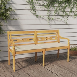 Παγκάκι Batavia από μασίφ ξύλο teak με κρεμ μαξιλάρι 150x51x84 εκ