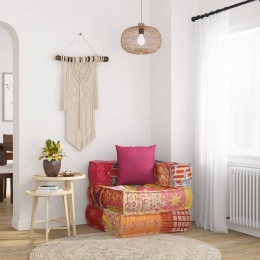 Κάθισμα πουφ αρθρωτό με patchwork υφασμάτινο με μαξιλάρι 70x70x56 εκ
