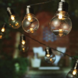 20 led με γυάλινους γλόμπους διάφανο καλώδιο και θερμό λευκό φως IP44 380 εκ 