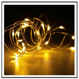 20 Led λαμπάκια μπαταρίας με χάλκινο καλώδιο και θερμό λευκό φως 2μ