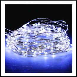 100 Led λαμπάκια αδιάβροχα μπαταρίας ή ρεύματος με χρονοδιακόπτη με ασημί χάλκινο καλώδιο και ψυχρό λευκό φως 10μ