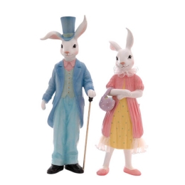 Mr &amp; Mrs Rabbit πασχαλινό διακοσμητικό με φιγούρες από ζευγάρι με λαγουδάκια σετ δύο τεμαχίων 38 εκ
