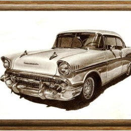 Χειροποίητος πίνακας με vintage αυτοκίνητο του '50 40x30 εκ