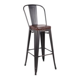 Relix σκαμπώ bar με πλάτη antique black pu κάθισμα σκούρο καφέ
