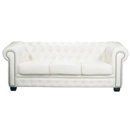 Τριθέσιος καναπές Chesterfield με δέρμα λευκό 201x92x72 εκ