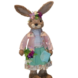 Grass Rabbit πασχαλινή διακοσμητική φιγούρα λαγουδίνας με ροζ φόρεμα 75 εκ