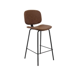 Barley σκαμπό bar μέταλλο μαύρο pu vintage brown