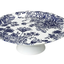 Πιατέλα με πόδι English blue με μπλε σχέδια 33x12 εκ