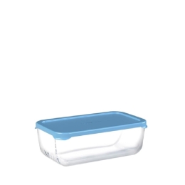 Snowbox δοχείο για φαγητό γυάλινο διάφανο με γαλάζιο καπάκι σετ δύο τεμαχίων 12x9x5.8 εκ
