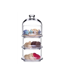 Villa Patisserie μικρή διάφανη τριόροφη γυάλινη βάση παρουσίασης με καπάκι 8.2x22 εκ