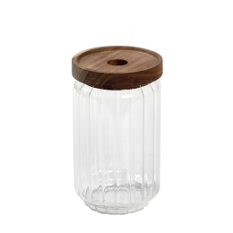 Γυάλινο δοχείο με καπάκι από ξύλο ακακίας 750ml σετ έξι τεμαχίων 9x15 εκ