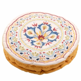 Διακοσμητικό μαξιλάρι στρογγυλό με ethnic pattern σε κίτρινη απόχρωση 45 εκ