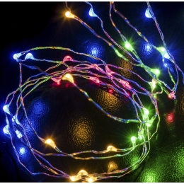 50 MicroLed λαμπάκια αδιάβροχα μπαταρίας με χάλκινο καλώδιο και πολύχρωμο φως 2.5μ