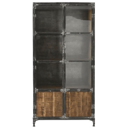 Industrial μεταλλική βιτρίνα με ξύλο mango και γυαλί 100x40x200 εκ