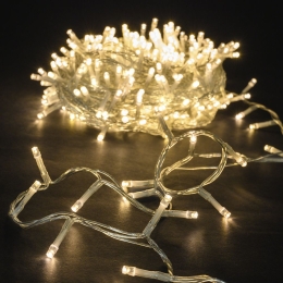 100 Led λαμπάκια IP44 με 8 προγράμματα διάφανο καλώδιο και θερμό λευκό φως 5μ