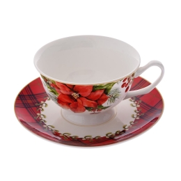 Poinsettia φλυτζάνι καφέ με πιατάκι σετ των έξι τεμαχίων 220 ml