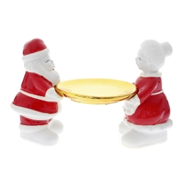 Mr &amp; Mrs Santa φιγούρες με πιατέλα σε χρυσή απόχρωση 28x16x14 εκ