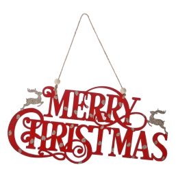 Merry Christmas κόκκινο ξύλινο κρεμαστό στολίδι 20x40 εκ