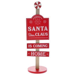 Χριστουγεννιάτικη ξύλινη πινακίδα Santa Claus is Coming Home σε κόκκινο χρώμα 11x38 εκ