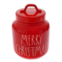 Merry Christmas χριστουγεννιάτικη μπισκοτιέρα σε κόκκινο χρώμα με καπάκι 16x16x20 εκ