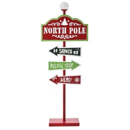 Κόκκινη μεταλλική ταμπέλα North Pole σε στύλο με φως 46x16x122 εκ