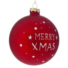 Merry Christmas κόκκινη γυάλινη μπάλα σετ των τεσσάρων 10 εκ