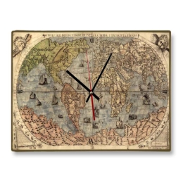Vintage χειροποίητο ρολόι τοίχου ξύλινο ancient world map 64x48 εκ 