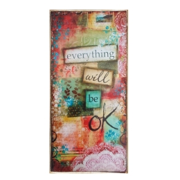Ξύλινος ρετρό πίνακας χειροποίητος everything will be okay 13x26 εκ