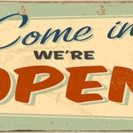 Ρετρό πίνακας χειροποίητος we are open 26x13 εκ