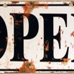 Ρετρό πίνακας χειροποίητος open closed διπλής όψης 26x13 εκ