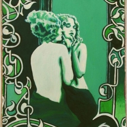 Green woman ξύλινος vintage πίνακας