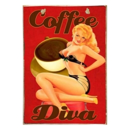 Coffee diva ξύλινος vintage πίνακας