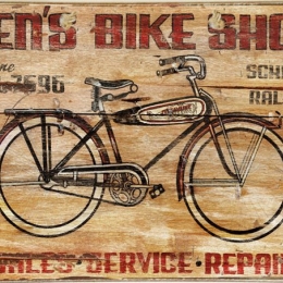 Bike service ξύλινος vintage πίνακας