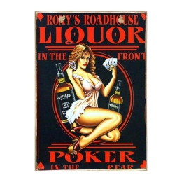 Poker pin up girl ξύλινος vintage πίνακας