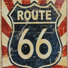 Ξύλινος χειροποίητος vintage πίνακας route 66