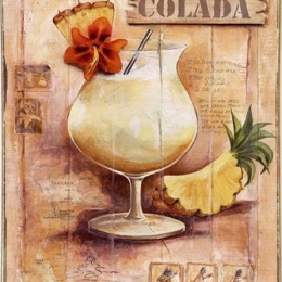 Pina colada ξύλινος  πίνακας χειροποίητος 