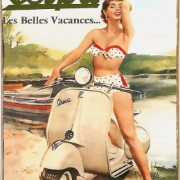 Vespa pinup girl holiday ξύλινος πίνακας χειροποίητος