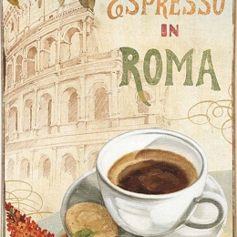 Espresso Roma ξύλινος πίνακας χειροποίητος