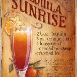 Tequila sunrise ξύλινος  πίνακας χειροποίητος